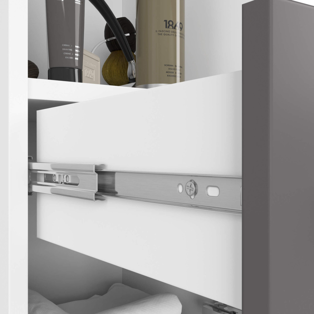 Dulap baie tip coloana cu 2 usi, 1 sertar si rafturi interioare, PAL laminat, 30x30x140 cm, alb si gri - imagine 4