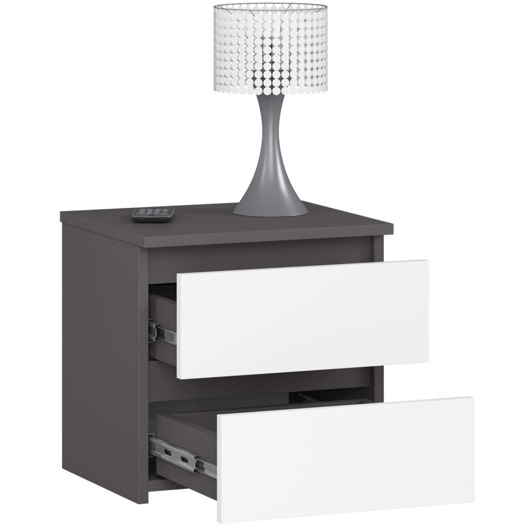 Noptiera cu 2 sertare, din PAL laminat, 40x35x40 cm, gri si alb - imagine 2