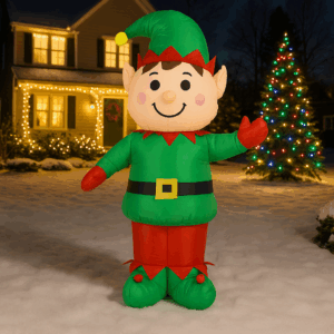 Elf gonflabil de exterior, iluminare LED, compresor integrat, 150x60x40 cm, verde