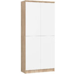 Dulap cu 8 etajere, PAL laminat 16 mm, 80x35x180 cm, stejar sonoma si alb