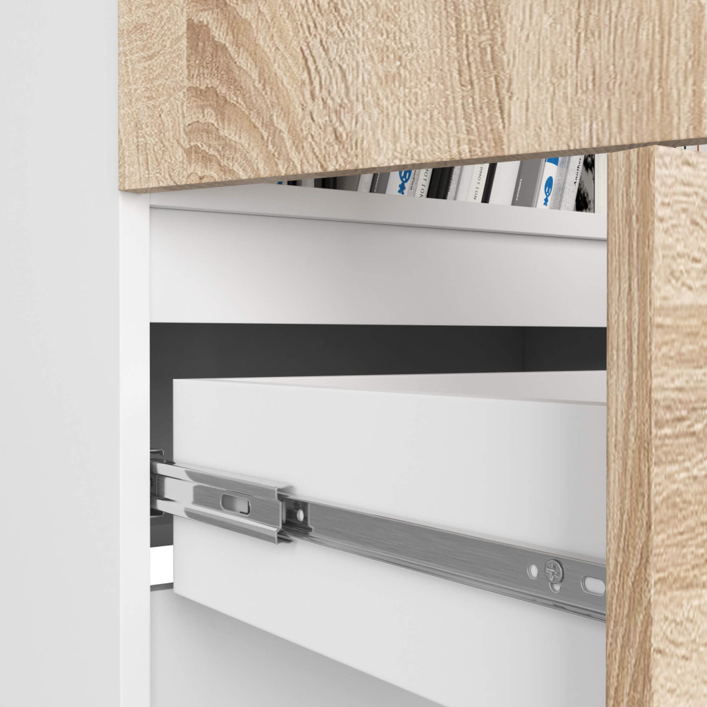 Dulap inchis cu 2 usi si sertar, 4 rafturi, PAL laminat 16 mm, 60x35x180 cm, alb si stejar sonoma - imagine 4