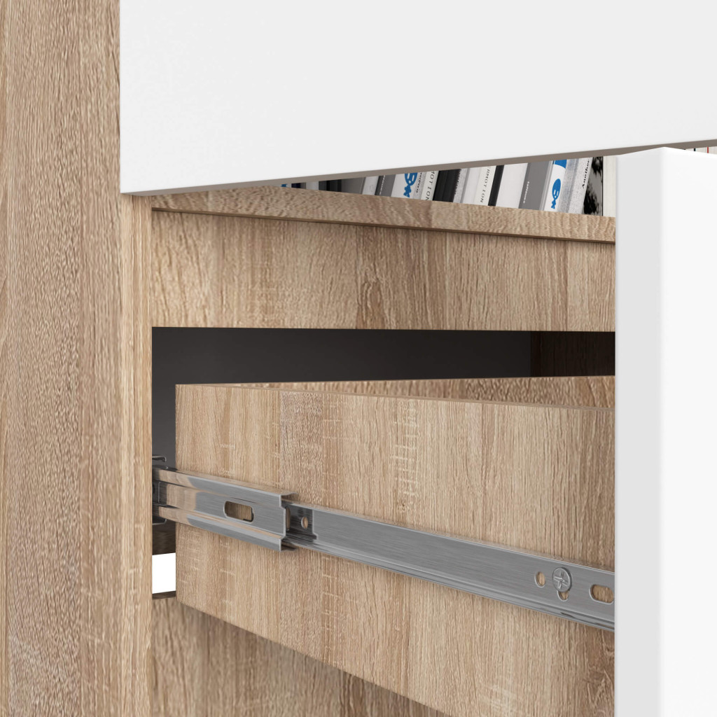 Dulap inchis cu 2 usi si sertar, 4 rafturi, PAL laminat 16 mm, 60x35x180 cm, stejar sonoma si alb - imagine 4