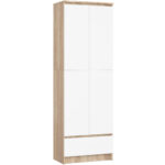 Dulap inchis cu 2 usi si sertar, 4 rafturi, PAL laminat 16 mm, 60x35x180 cm, stejar sonoma si alb