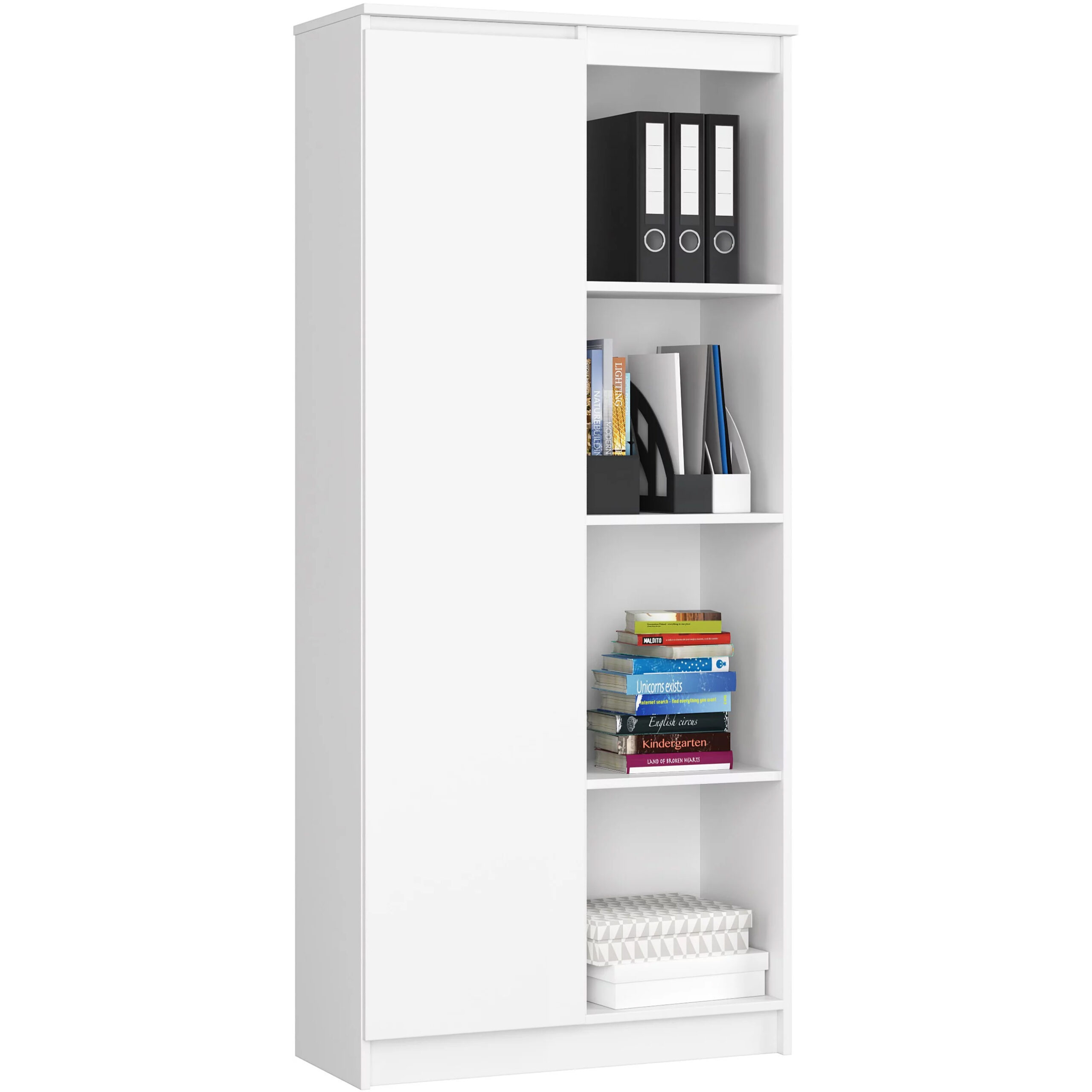 Dulap cu usa si 8 etajere, PAL laminat 16 mm, 80x35x180 cm, alb