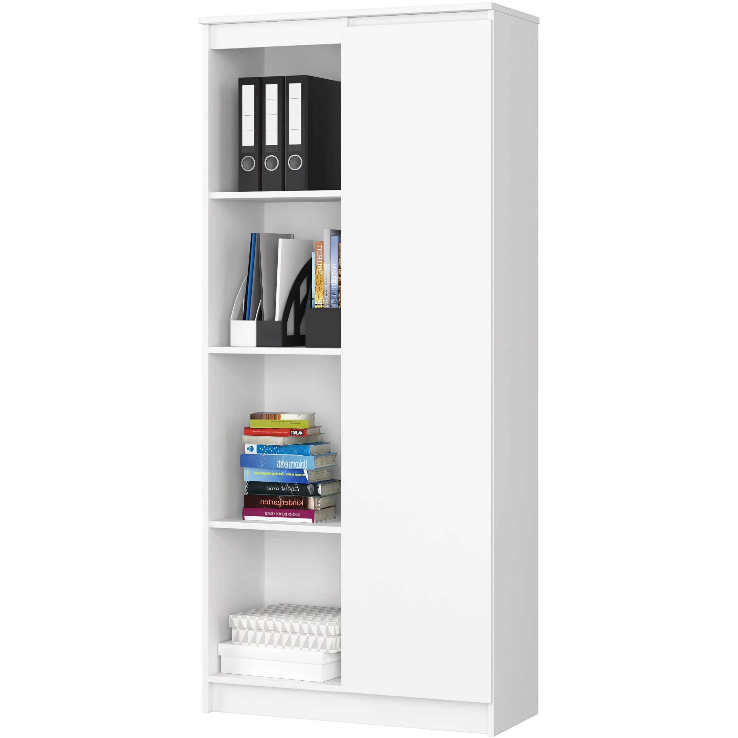 Dulap cu usa si 8 etajere, PAL laminat 16 mm, 80x35x180 cm, alb - imagine 7