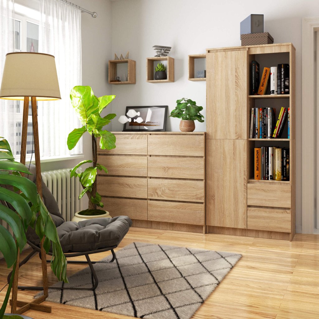 Dulap cu usa, 2 sertare si 7 rafturi, PAL laminat 16 mm, 80x35x180 cm, sonoma - imagine 2