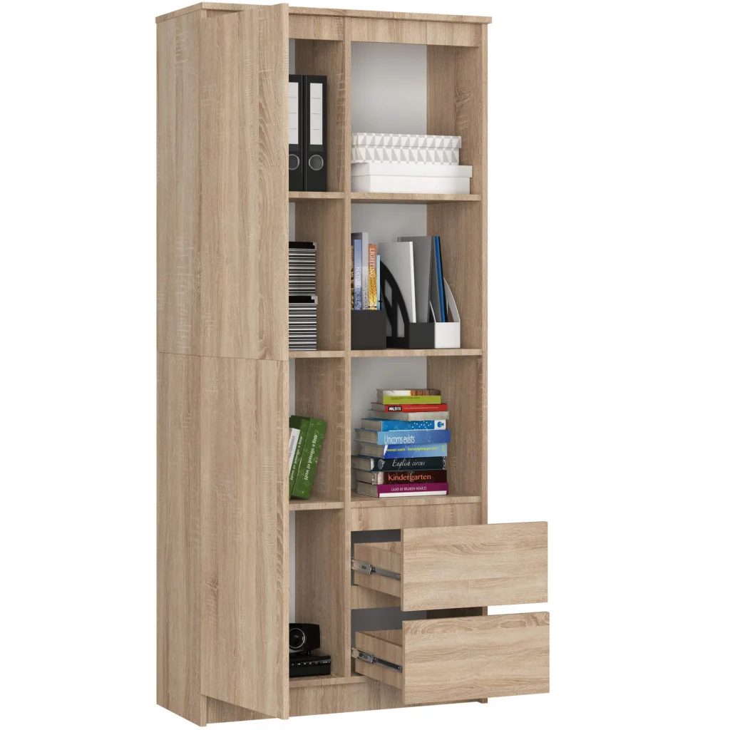 Dulap cu usa, 2 sertare si 7 rafturi, PAL laminat 16 mm, 80x35x180 cm, sonoma - imagine 3