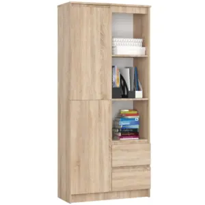 Dulap cu usa, 2 sertare si 7 rafturi, PAL laminat 16 mm, 80x35x180 cm, sonoma