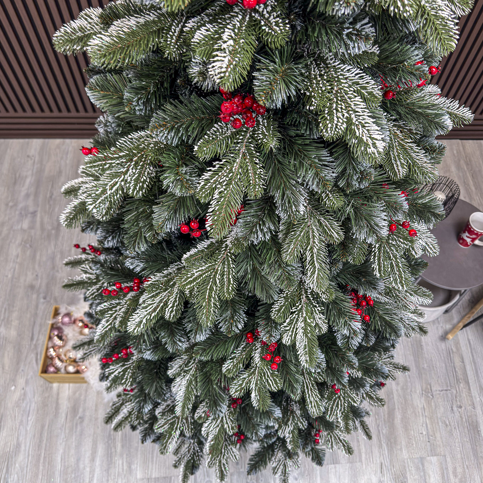 Brad artificial Sersimo, Alexima Elite, verde nins cu merisoare, mix 2D+3D, 230 cm - imagine 2