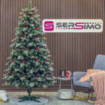 Brad artificial Sersimo, Alexima Elite, verde nins cu merisoare, mix 2D+3D, 230 cm