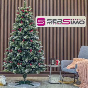 Brad artificial Sersimo, Alexima Elite, verde nins cu merisoare, mix 2D+3D, 200 cm