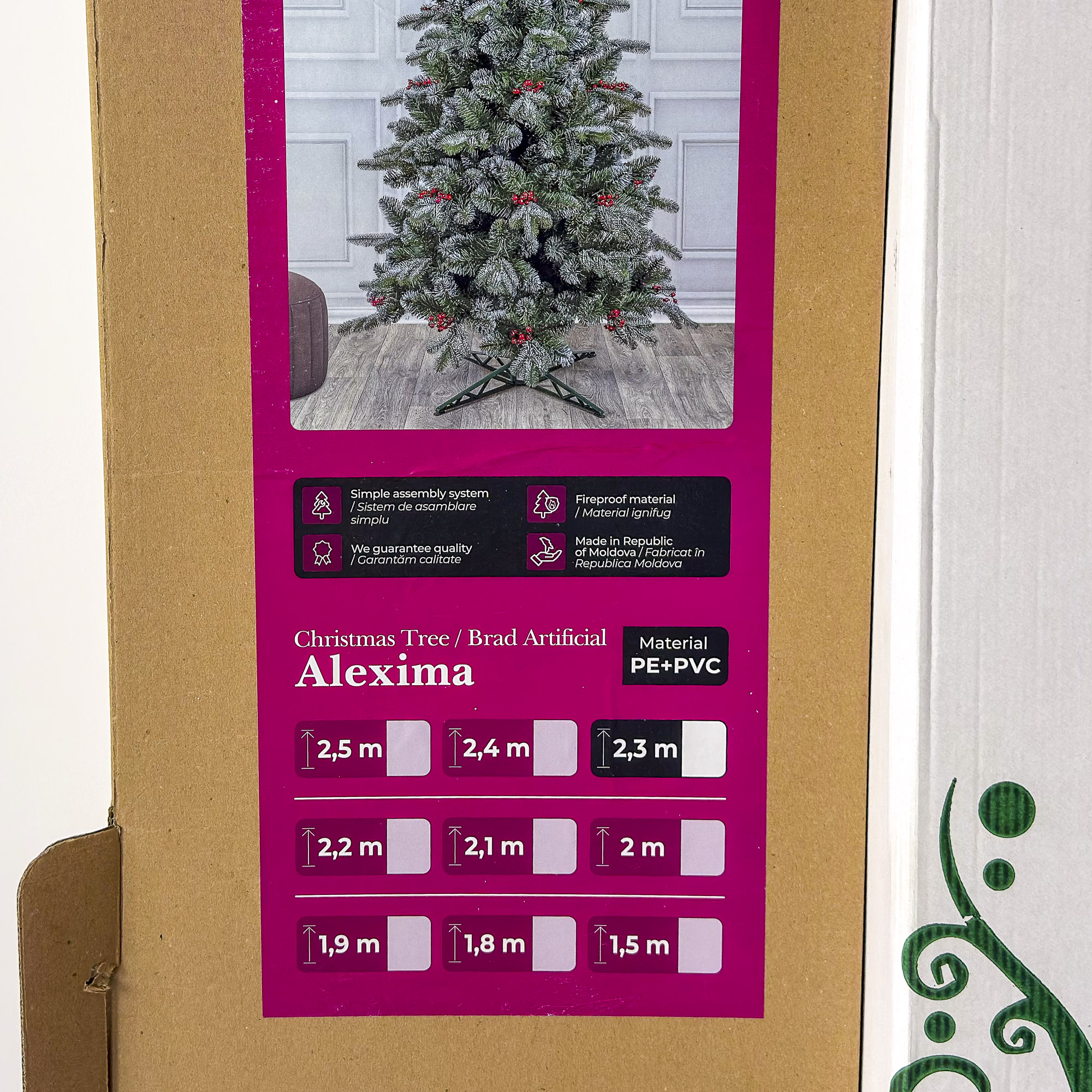 Brad artificial Sersimo, Alexima Elite, verde nins cu merisoare, mix 2D+3D, 230 cm - imagine 15