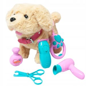 Catel interactiv pentru copii cu sunete, mers, melodii, lesa si accesorii de ingrijire, 23x12x21 cm, bej