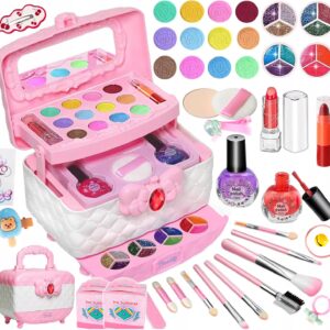 Trusa de machiaj pentru copii cu 3 niveluri, accesorii make-up si unghii, 17x12x14 cm, roz