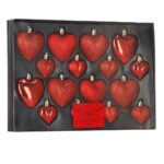 Set globuri decorative in forma de inima, 16 bucati, plastic, 4-7 cm, rosu