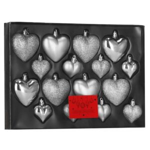 Set globuri decorative in forma de inima, 16 bucati, plastic, 4-7 cm, argintiu