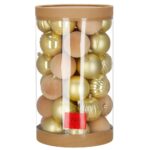 Set globuri decorative, 36 bucati, plastic, 6.5 cm, auriu si ecru