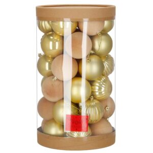 Set globuri decorative, 36 bucati, plastic, 6.5 cm, auriu si ecru