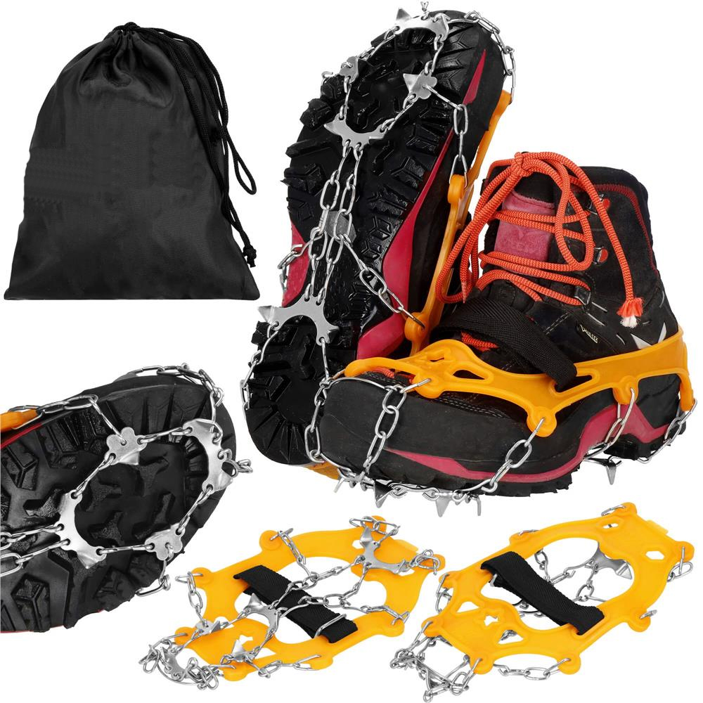 Crampoane antiderapante pentru incaltaminte, marimea M 36-40, cu 8 pini, otel si TPE, galben - imagine 8