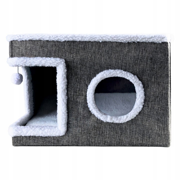 Ansamblu de zgariat pentru pisici cu casuta si pat superior, cu jucarie, 42x42x30 cm - imagine 8