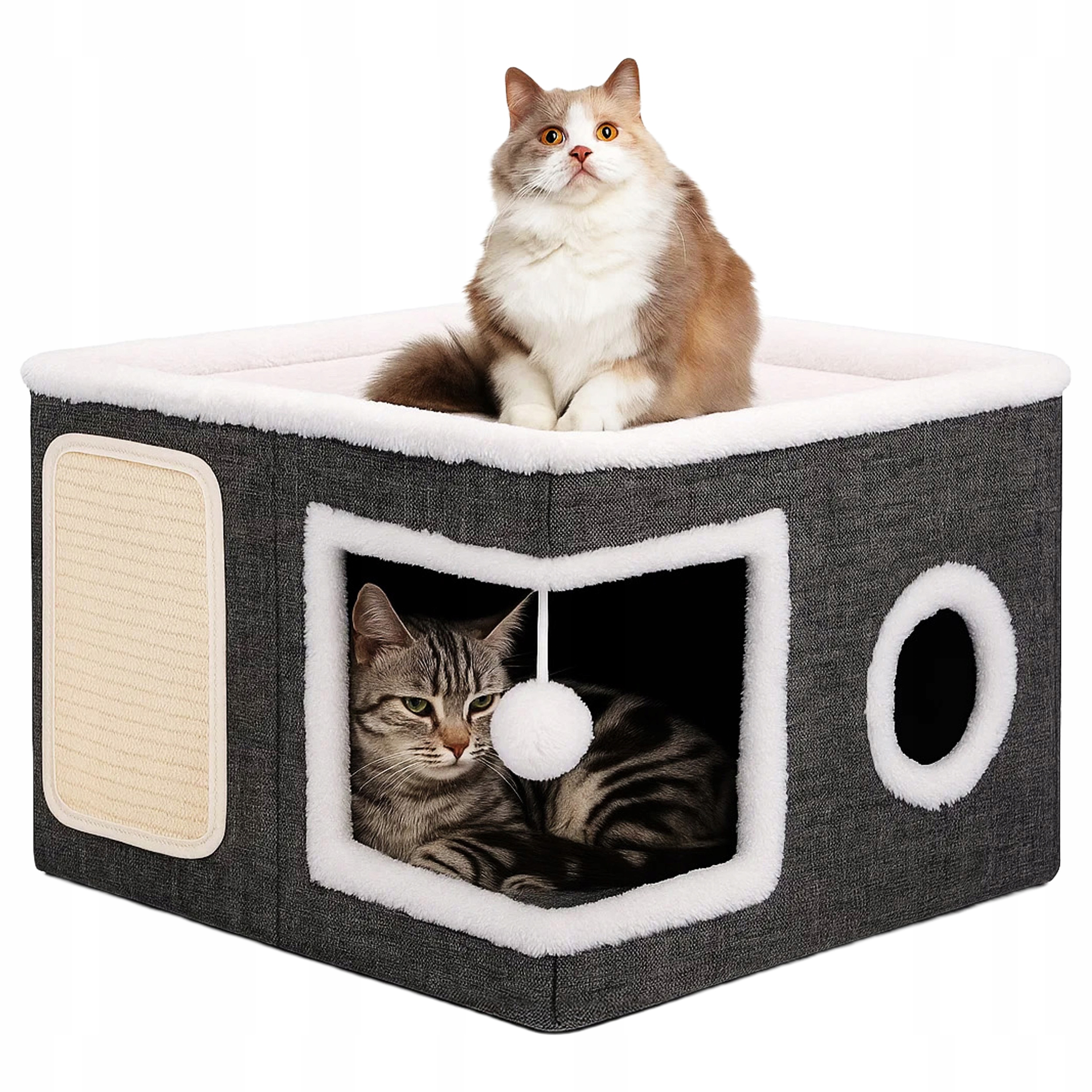 Ansamblu de zgariat pentru pisici cu casuta si pat superior, cu jucarie, 42x42x30 cm - imagine 2