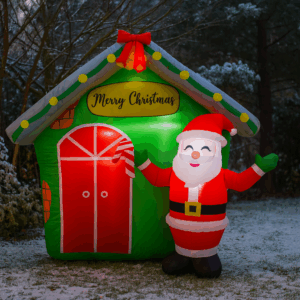 Decoratiune exterior gonflabila de Craciun cu Mos Craciun si casuta, iluminare LED, compresor integrat, 150 cm