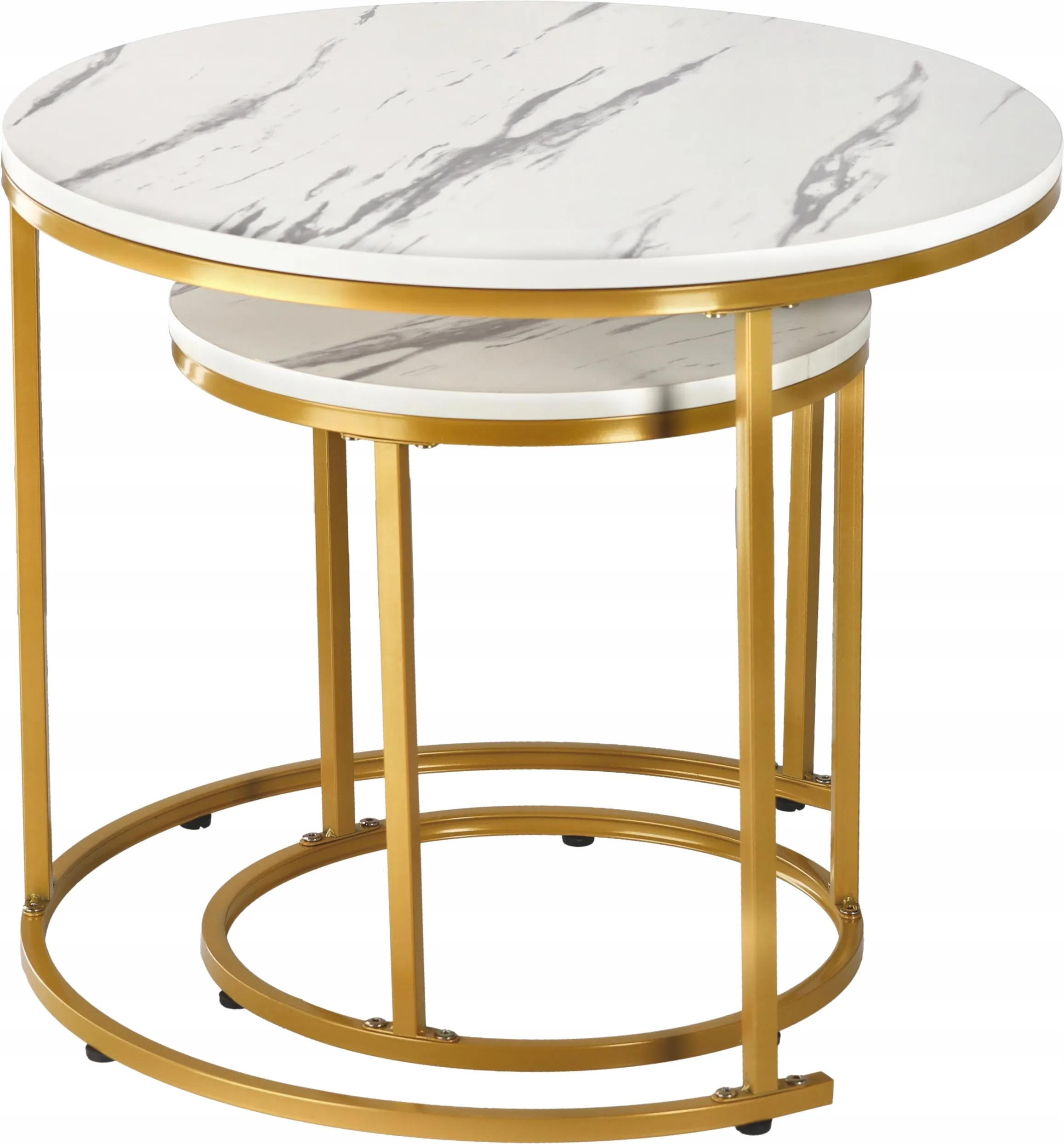 Set 2 masute cafea suprapozabile, MDF si metal, 60x50 cm si 40x40 cm, alb marmura si auriu - imagine 5