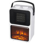 Semineu electric cu efect de flacara, 600-1200 W, 14x21x36 cm, alb