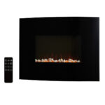 Semineu electric, montaj podea sau perete, efect de flacara, 2000W, 2 trepte, telecomanda, 61x14x48 cm, negru