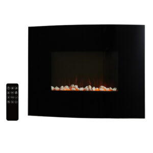 Semineu electric, montaj podea sau perete, efect de flacara, 2000W, 2 trepte, telecomanda, 61x14x48 cm, negru