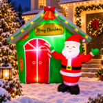 Decoratiune exterior gonflabila de Craciun cu Mos Craciun si casuta, iluminare LED, compresor integrat, 150 cm