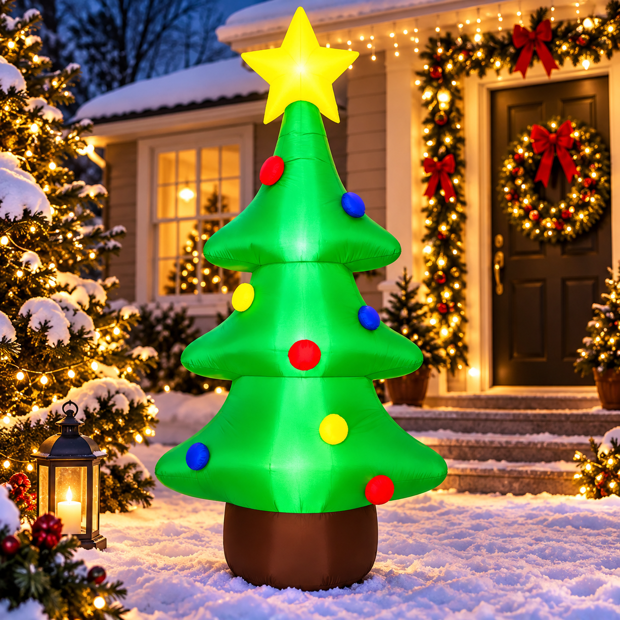 Brad gonflabil de exterior decor de Craciun, iluminare LED, compresor integrat, 125 cm, verde