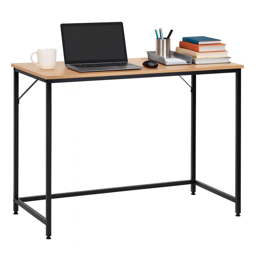 Birou cu blat MDF si cadru metalic, 100x50x76 cm, maro deschis - imagine 2