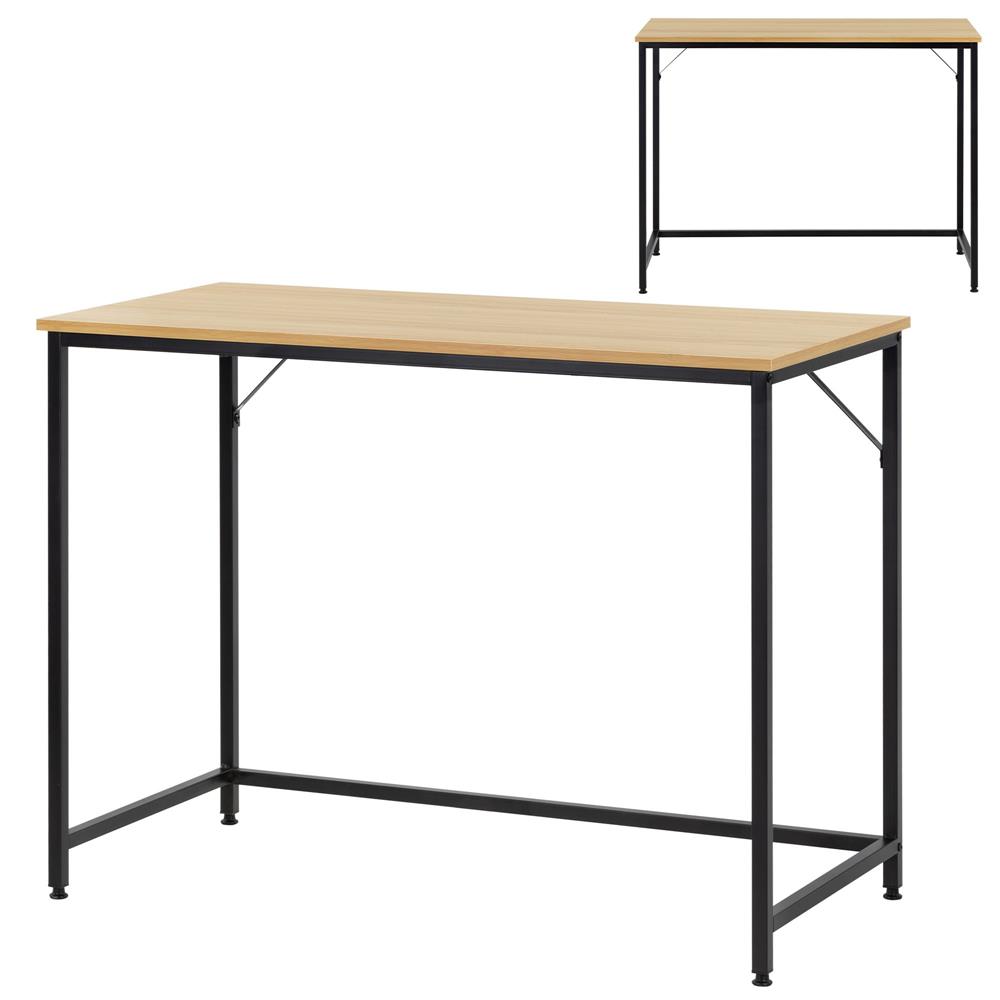 Birou cu blat MDF si cadru metalic, 100x50x76 cm, maro deschis - imagine 3