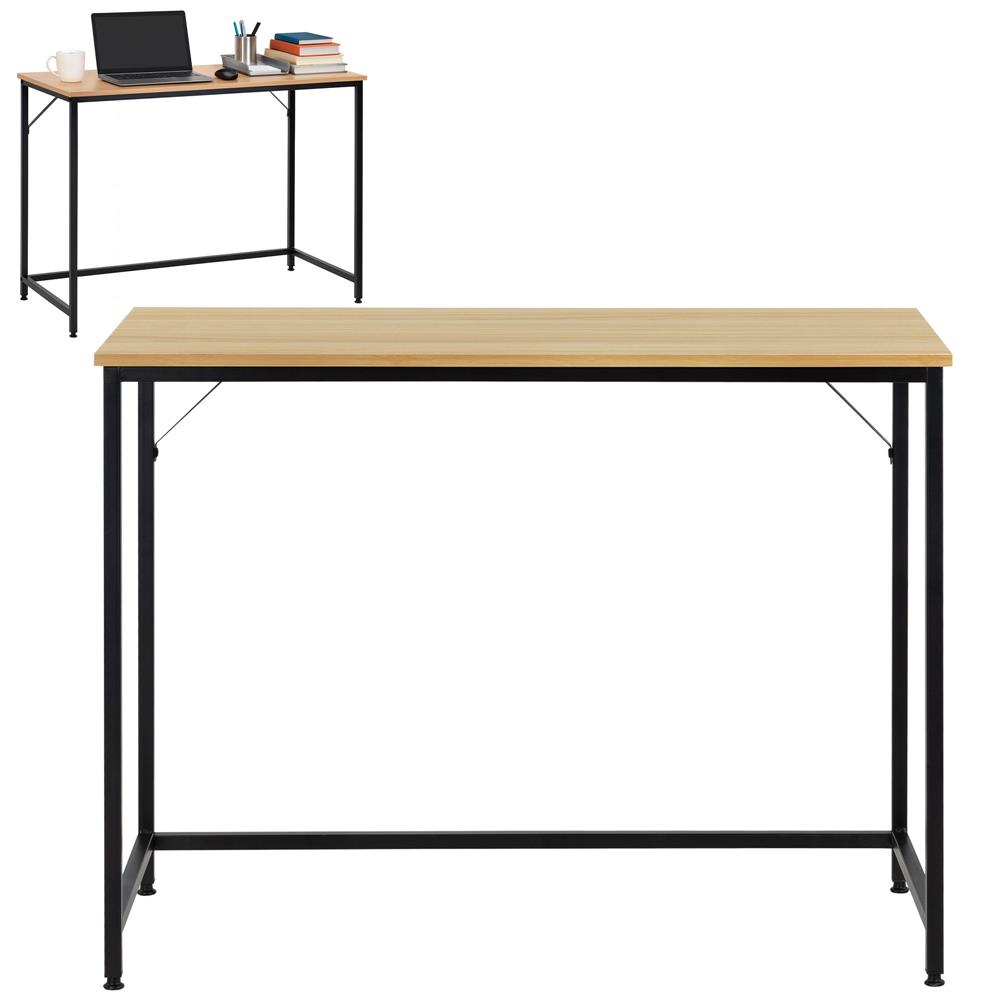 Birou cu blat MDF si cadru metalic, 100x50x76 cm, maro deschis - imagine 4