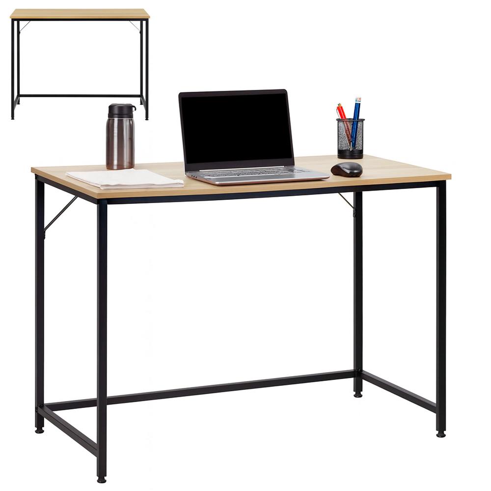 Birou cu blat MDF si cadru metalic, 100x50x76 cm, maro deschis - imagine 5