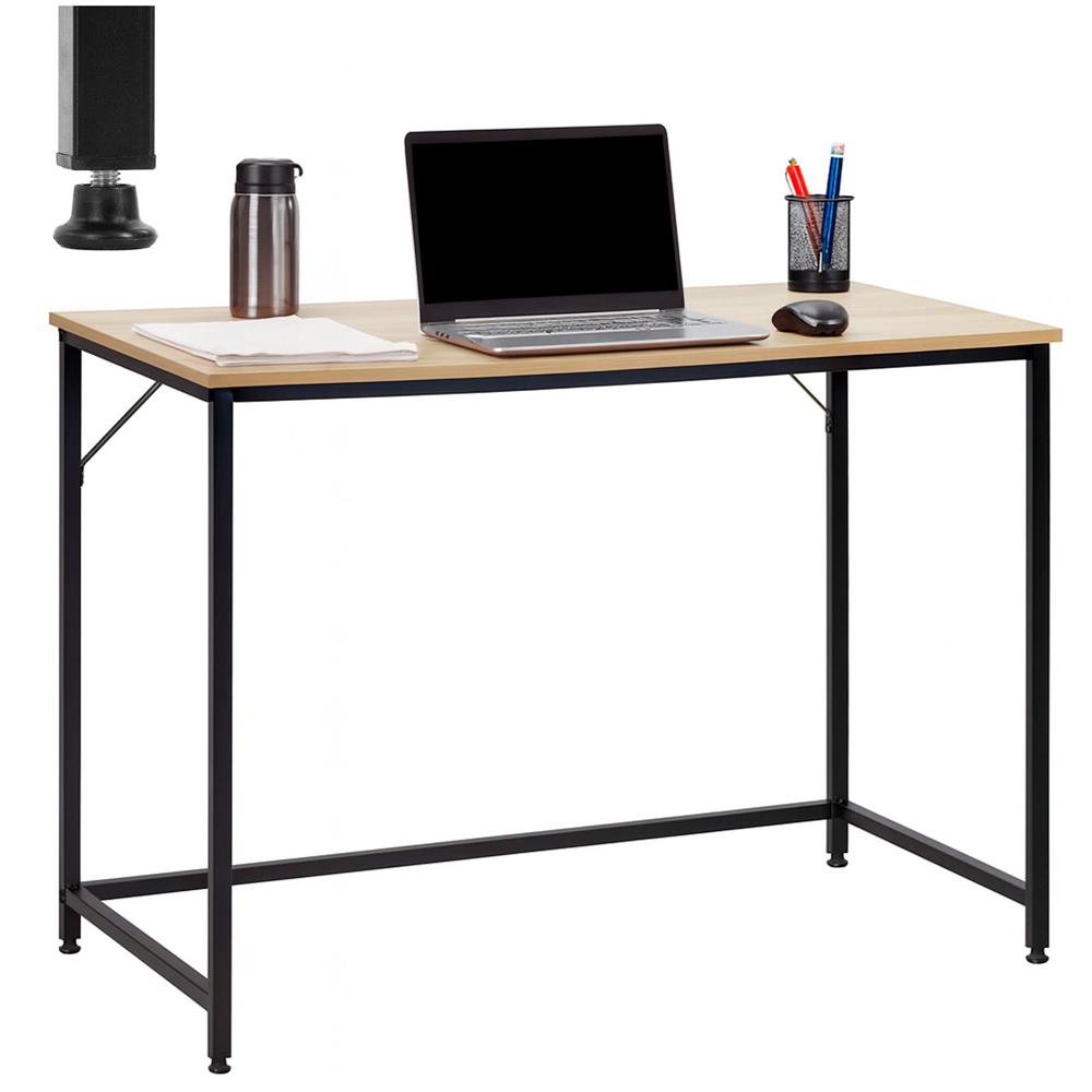 Birou cu blat MDF si cadru metalic, 100x50x76 cm, maro deschis - imagine 6