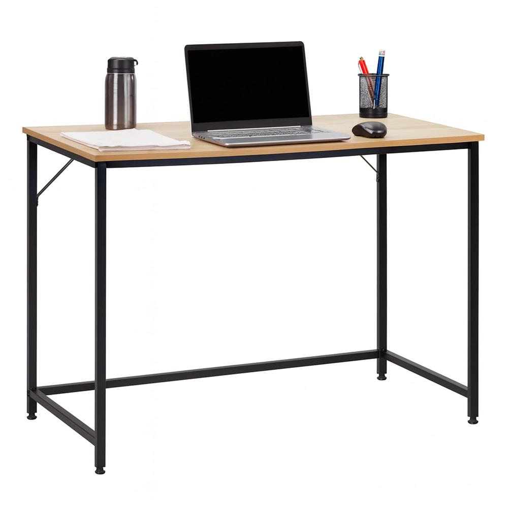 Birou cu blat MDF si cadru metalic, 100x50x76 cm, maro deschis - imagine 7