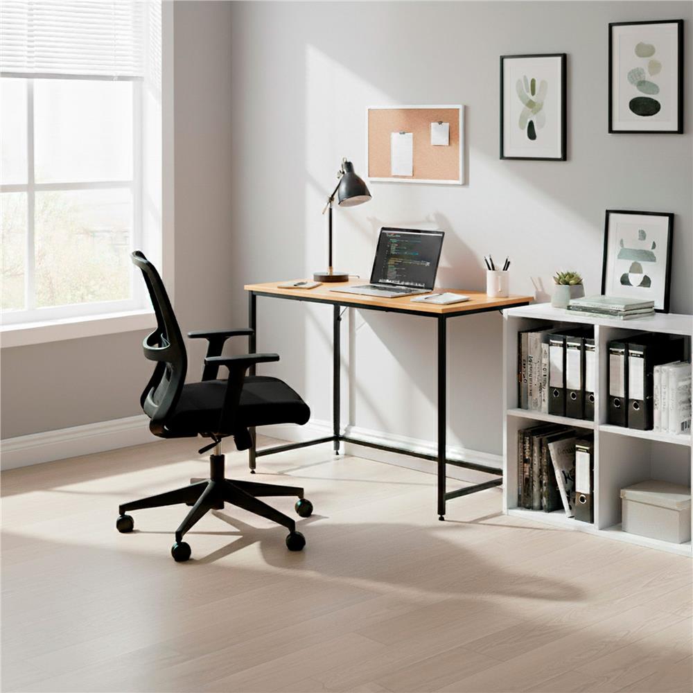 Birou cu blat MDF si cadru metalic, 100x50x76 cm, maro deschis - imagine 8