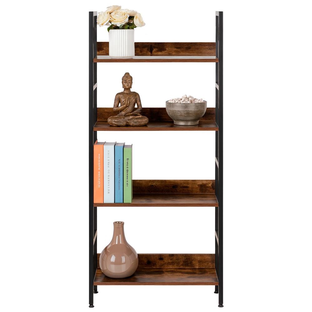 Etajera cu 4 polite din MDF si cadru metalic, stil industrial, 60x28x124.5 cm, maro inchis si negru - imagine 17