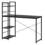 Birou cu blat MDF si rafturi laterale, cadru metalic, 120x48x122 cm, negru