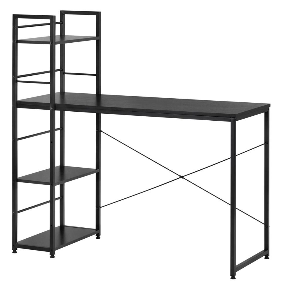 Birou cu blat MDF si rafturi laterale, cadru metalic, 120x48x122 cm, negru