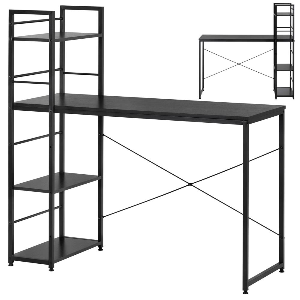 Birou cu blat MDF si rafturi laterale, cadru metalic, 120x48x122 cm, negru - imagine 4