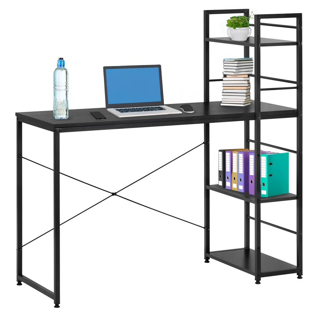 Birou cu blat MDF si rafturi laterale, cadru metalic, 120x48x122 cm, negru - imagine 5