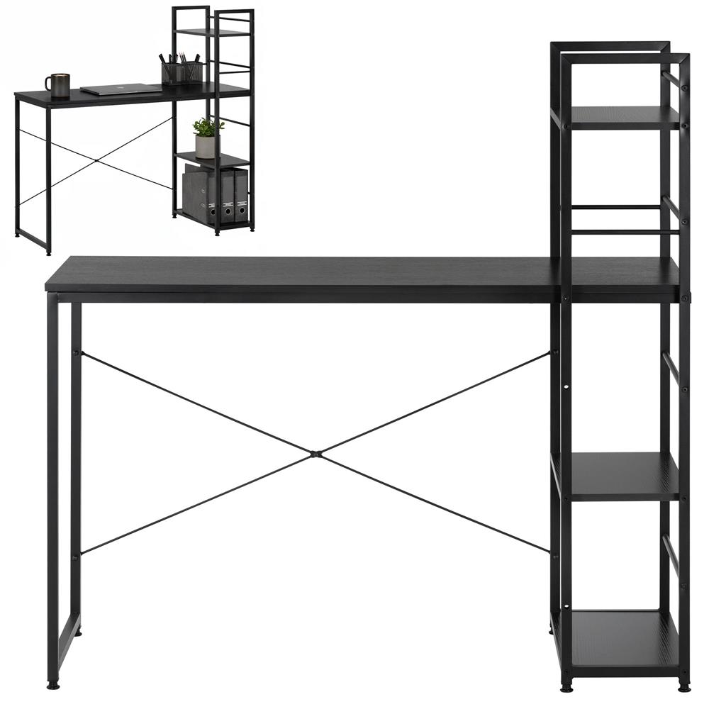 Birou cu blat MDF si rafturi laterale, cadru metalic, 120x48x122 cm, negru - imagine 6