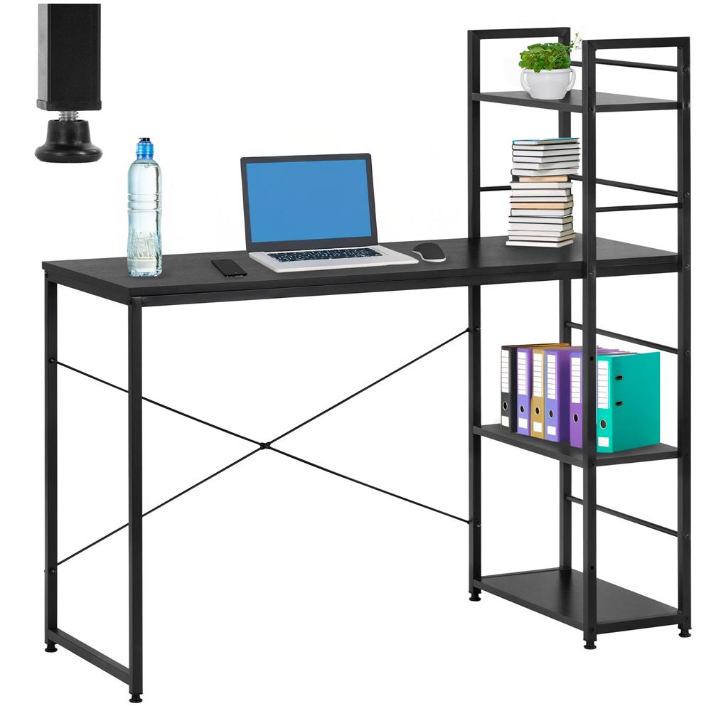 Birou cu blat MDF si rafturi laterale, cadru metalic, 120x48x122 cm, negru - imagine 7