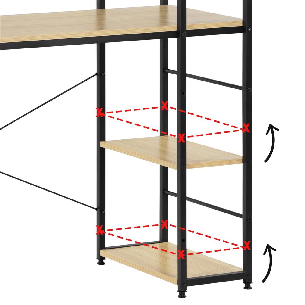 Birou cu blat MDF si rafturi laterale, cadru metalic, 120x48x122 cm, maro deschis - imagine 13