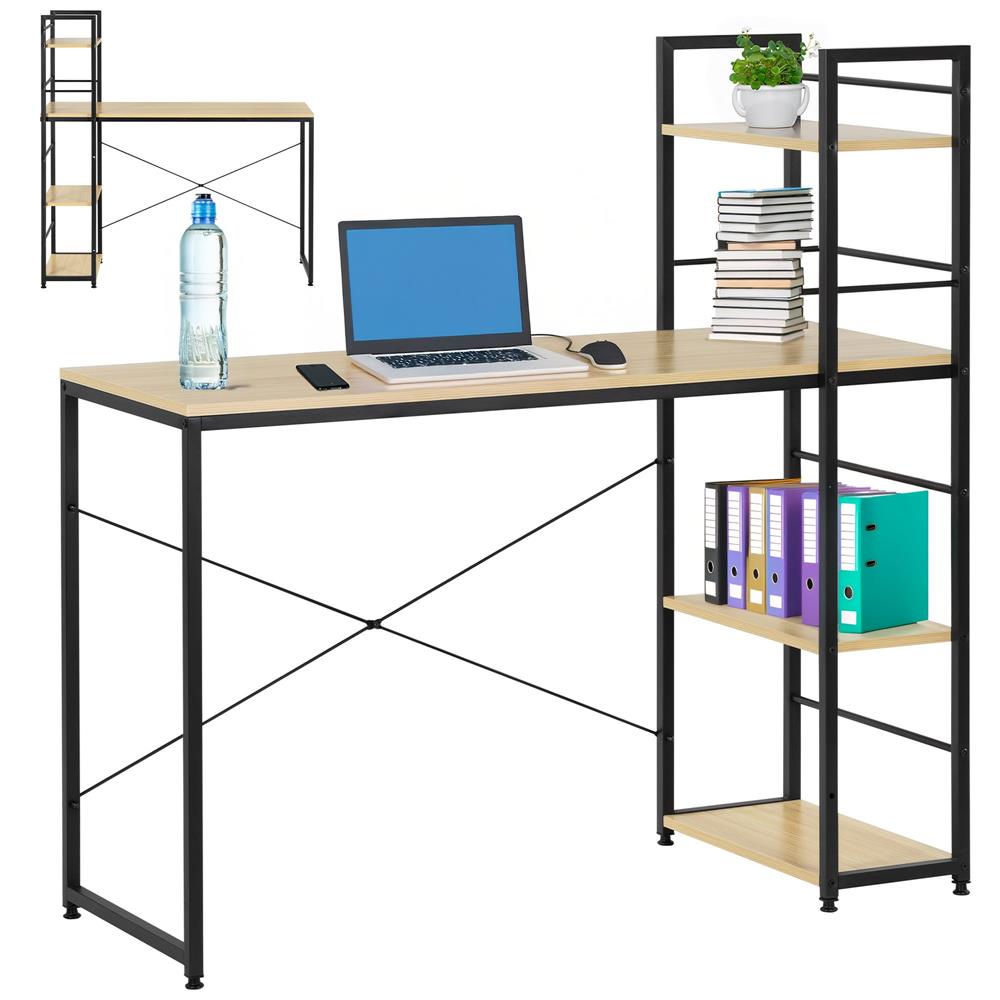 Birou cu blat MDF si rafturi laterale, cadru metalic, 120x48x122 cm, maro deschis - imagine 6