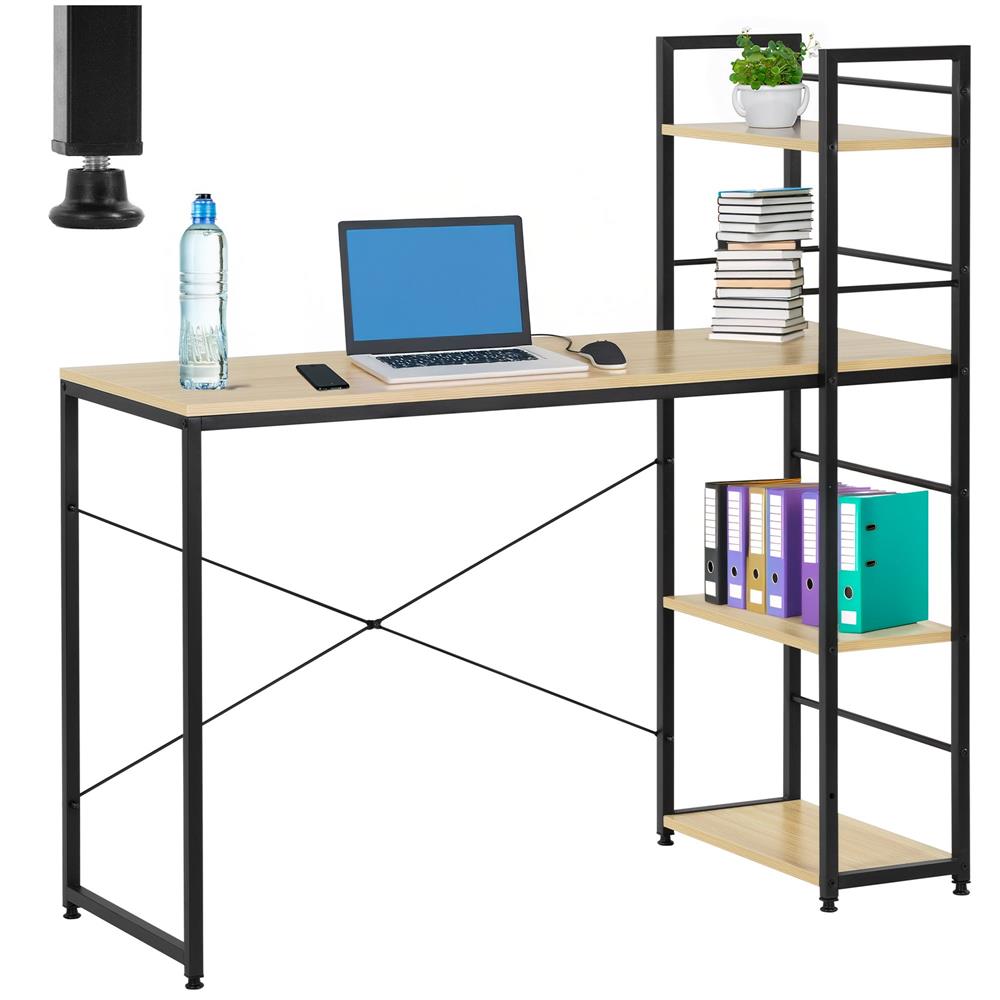 Birou cu blat MDF si rafturi laterale, cadru metalic, 120x48x122 cm, maro deschis - imagine 7