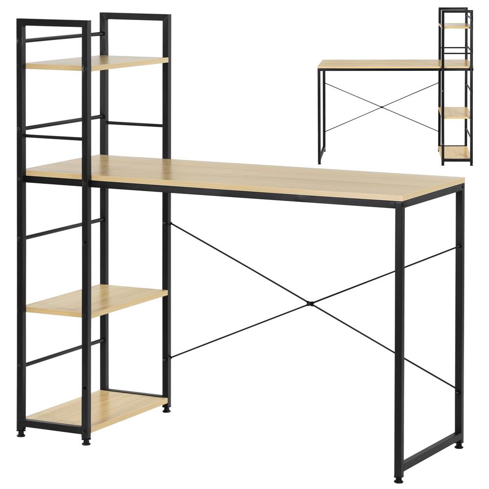 Birou cu blat MDF si rafturi laterale, cadru metalic, 120x48x122 cm, maro deschis - imagine 8